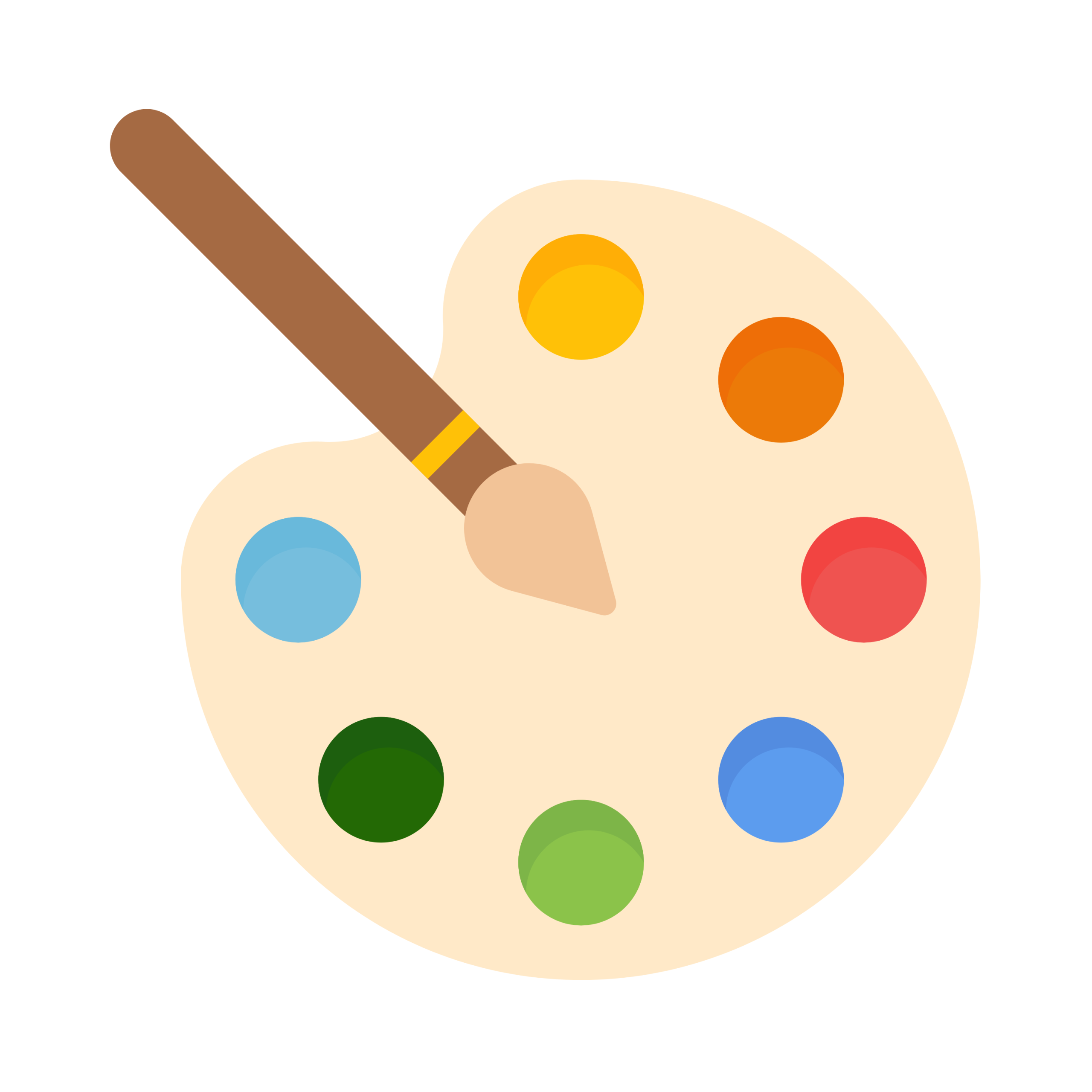 A colorful paint palette with vibrant paint blobs and a brush, representing creativity and artistic fun.