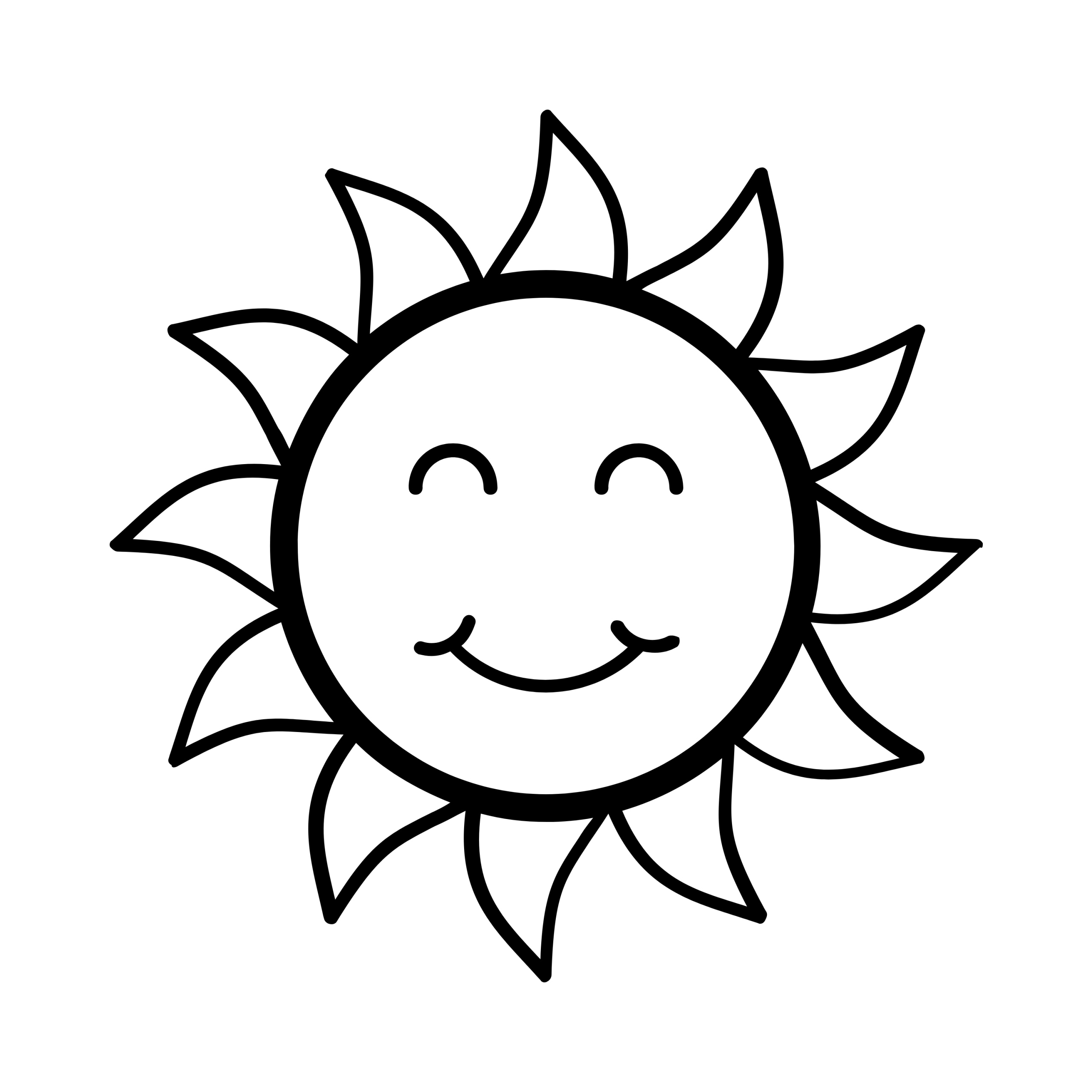 A bright sun icon with rays extending outward, representing warmth, joy, and summer vibes
