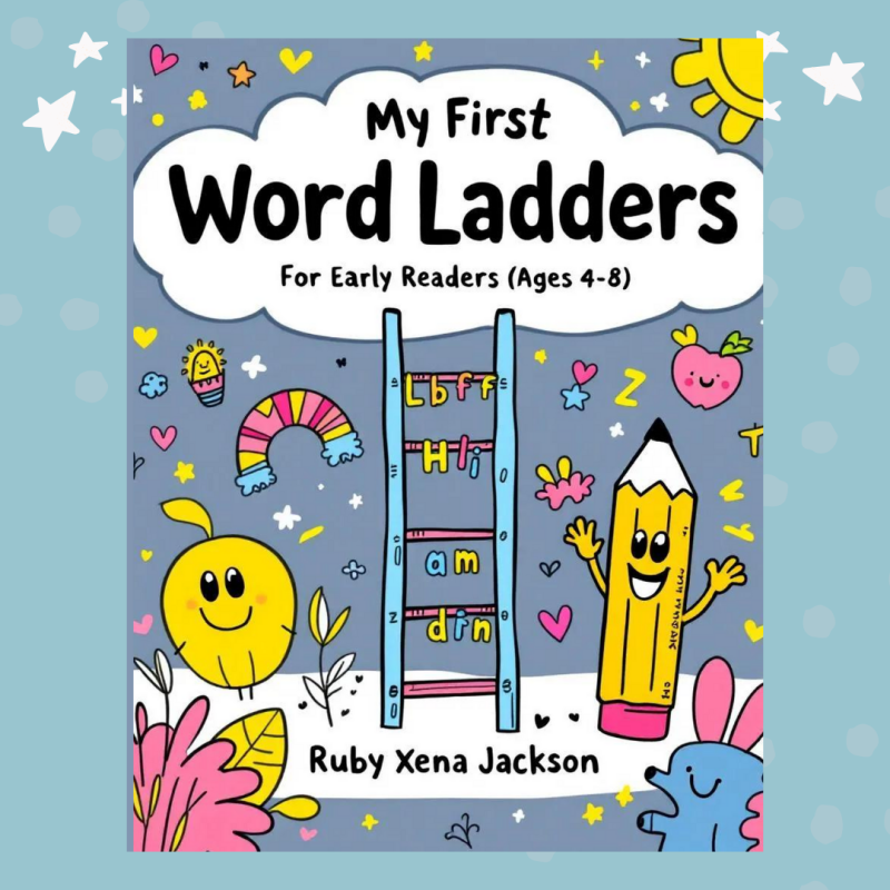 Cover of "My First Word Ladders" workbook for early readers, ages 4–8, with fun and colorful phonics activities