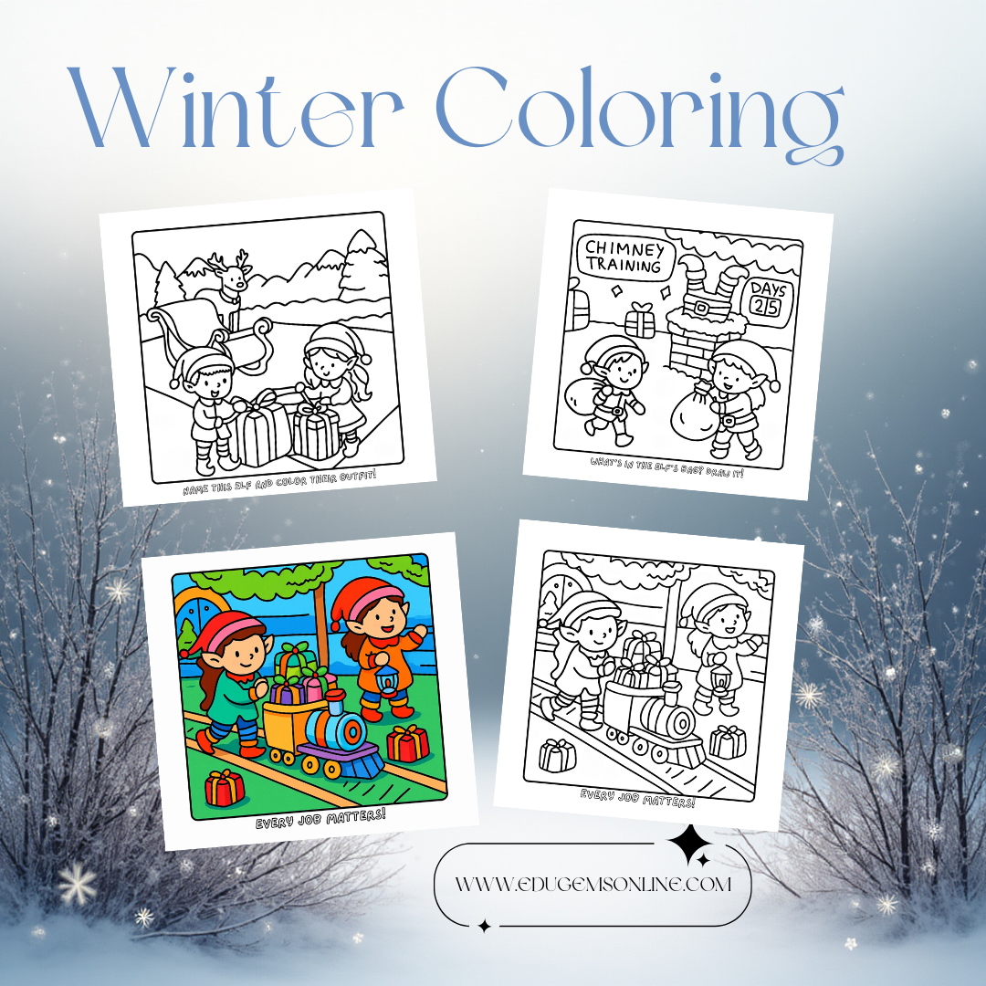 Santa's Elves coloring book toy making scene