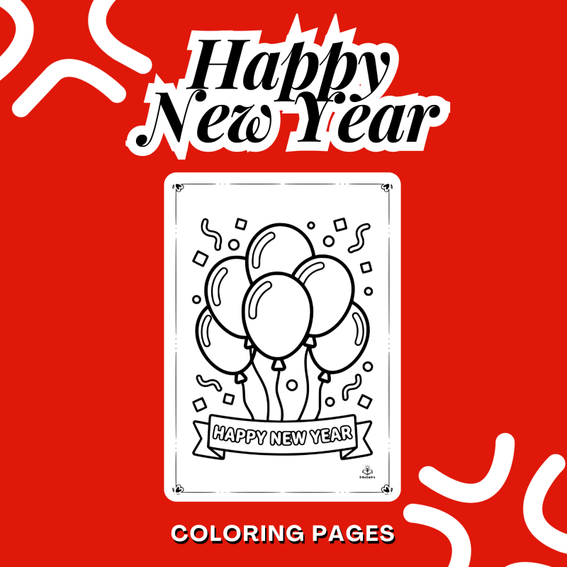 Free Happy New Year coloring pages with large print for kids and seniors