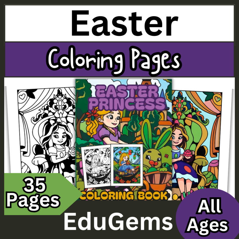Easter Princess Coloring Book printable with 35 spring coloring pages for kids teens and adults