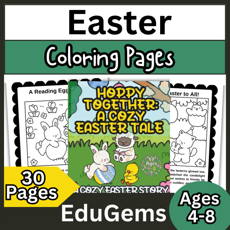 Printable Easter Coloring Book for Kids Ages 4-8 | 30 Page Easter Story Coloring Book | Bunny and Spring Coloring Pages
