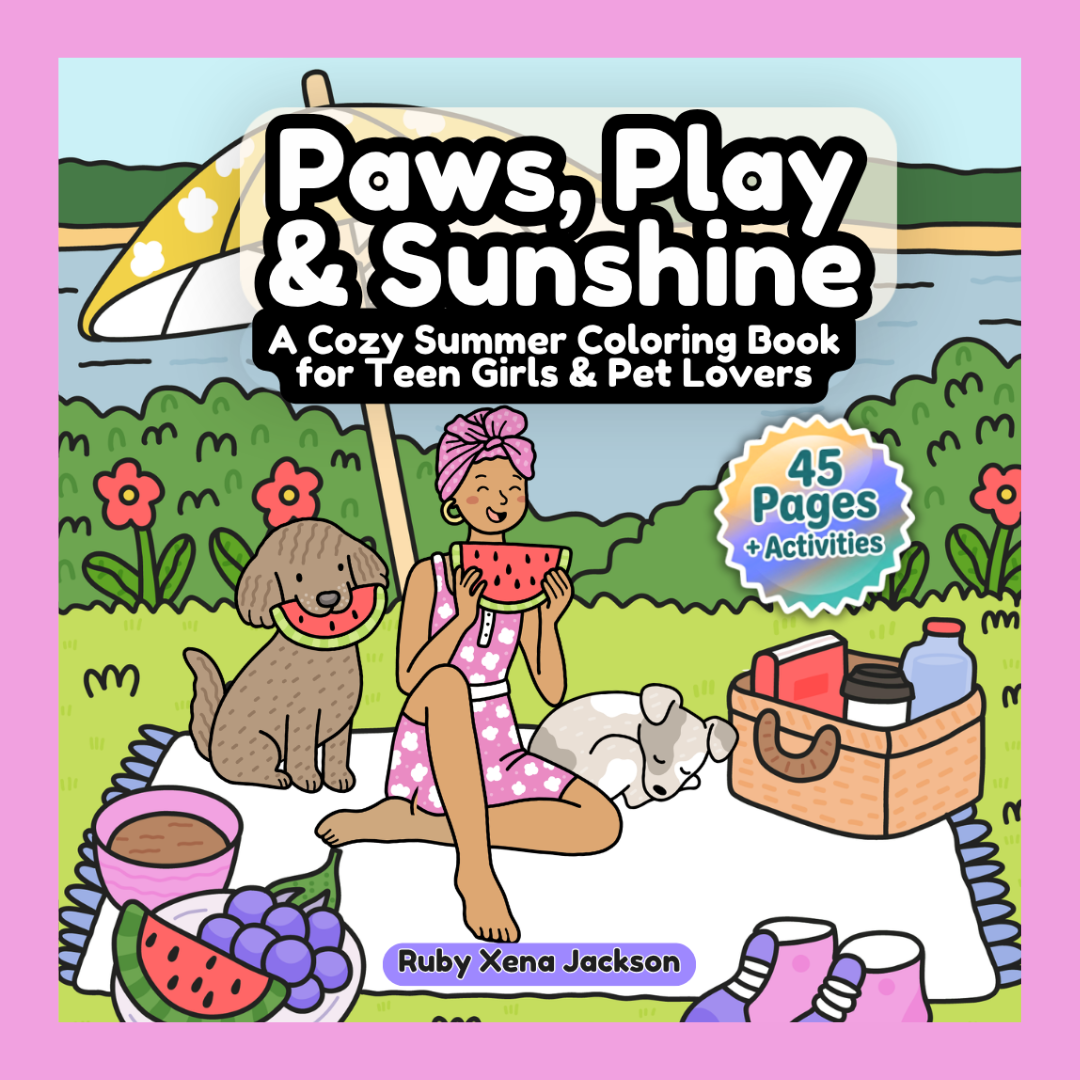 Free summer coloring pages for girls featuring cute pets, beach scenes, sunshine activities and printable coloring fun from EduGems.