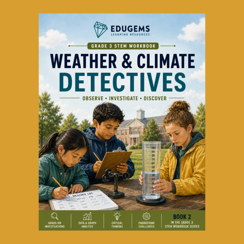 Grade 3 Weather and Climate Detectives STEM workbook cover by EduGems